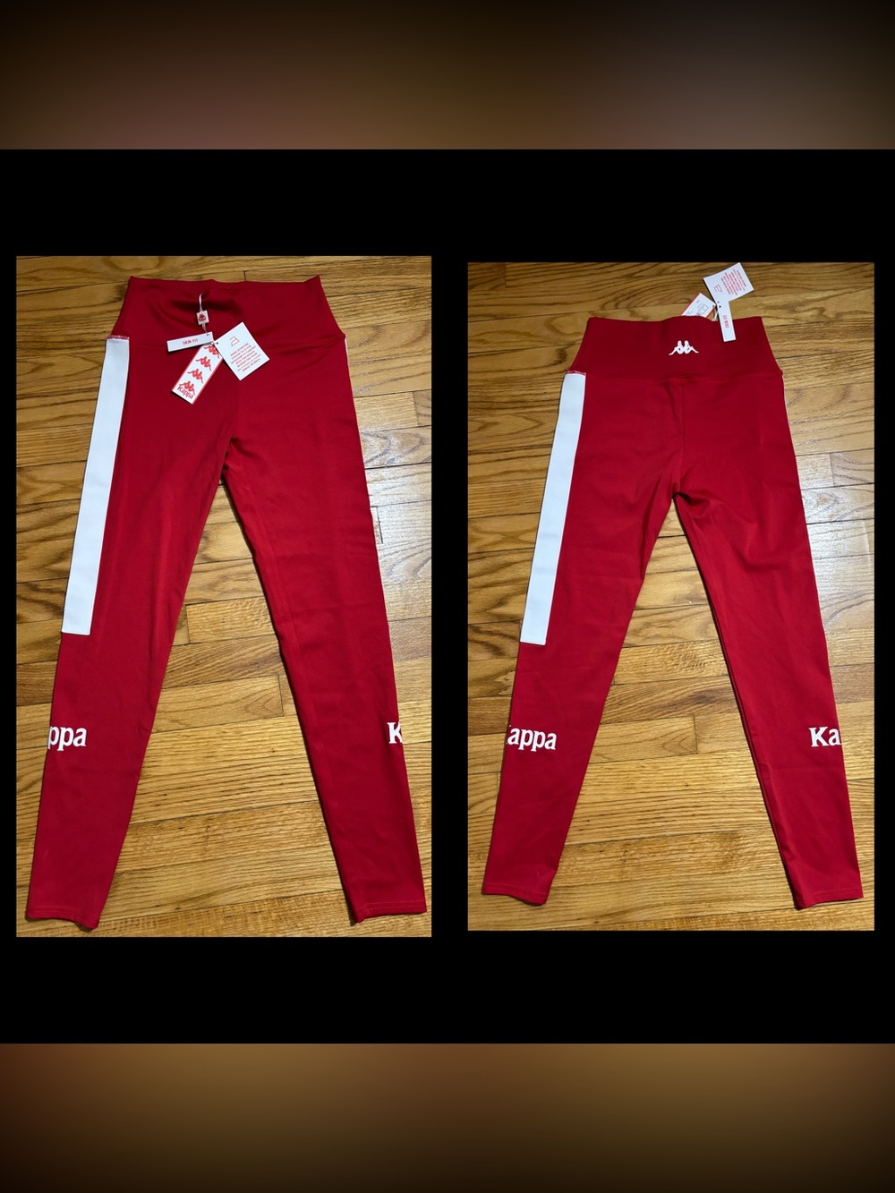 kappa Authentic Delina woman skin fit Leggings Red & White Size Large New!